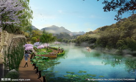 湿地 河道 栈道 斜坡 效果图