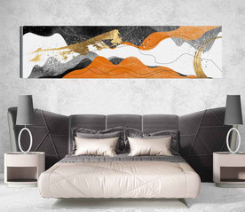 现代抽象爱马仕金色油画床头画