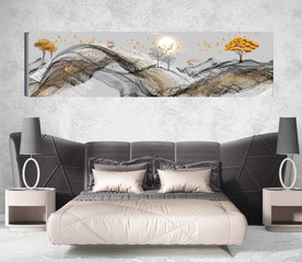 新中式抽象麋鹿山水风景床头画