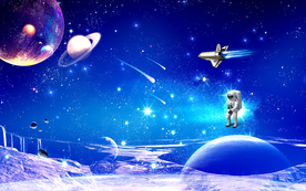 太空航员地球飞船登月背景墙