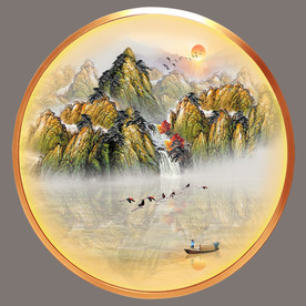 原创圆型山水装饰画