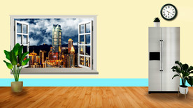 窗边重庆城市夜景 小品舞台视频