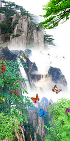 高山流水中式风景山水情玄关