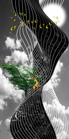 新中式抽象线条远山挂画玄关