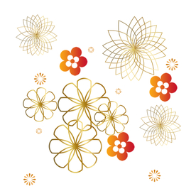 国潮装饰金色花朵元素