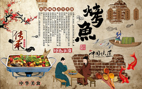 烤鱼背景墙