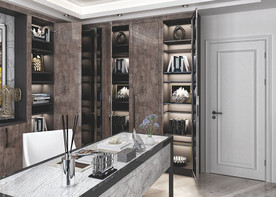 全屋定制现代轻奢极简书柜书房图