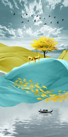 现代轻奢艺术抽象风景玄关壁画