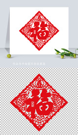 矢量新年福字剪纸窗花鱼