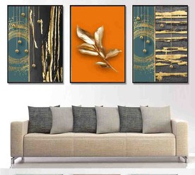 爱马仕金色抽象几何油画装饰画