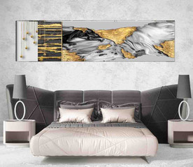 北欧风烁金抽象金色水墨床头画