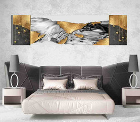 北欧风烁金抽象金色水墨床头画