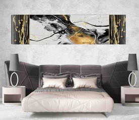 北欧风烁金抽象金色水墨床头画