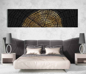 北欧风抽象金色年轮纹木床头画