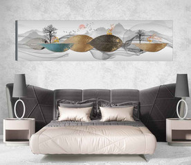 北欧风抽象树叶麋鹿森林床头画