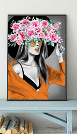 爱马仕北欧金色美女玄关装饰画