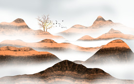 新中式水墨远山背景墙