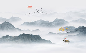 中式水墨山水画