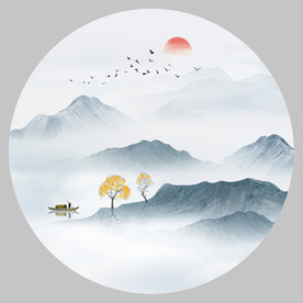 圆形水墨山水装饰画
