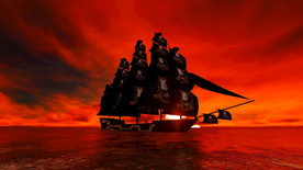 海盗船在红色的夕阳中航行