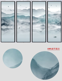 新中式禅境水墨山水背景装饰画