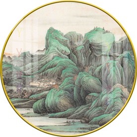 新中式水墨意境山水圆形装饰画图