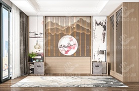 新中式卧室靠床背景墙 空间设计