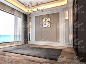 现代极简卧室背景墙空景