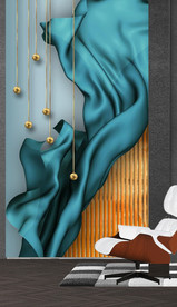 北欧风抽象几何丝绸玄关装饰画