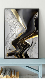 现代烁金抽象立体线条玄关装饰画