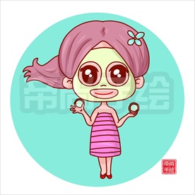 手绘卡通在做面膜的女孩
