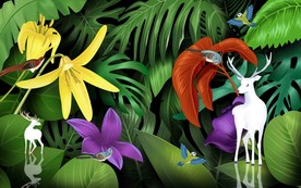 手绘麋鹿鲜花背景墙图片