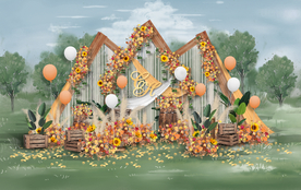 橙色户外婚礼迎宾区