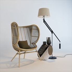 椅子复式落地灯茶几模型