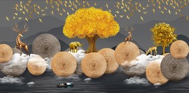 轻奢黄金树 金色鹿 麋鹿