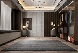 轻奢现代卧室背景墙3D场景空景