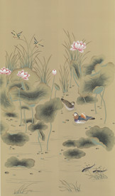 高清手绘荷花背景墙