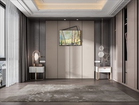 现代卧室背景墙3D场景空景