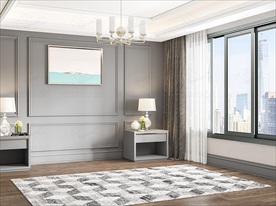 现代极简卧室背景墙空景效果图