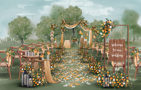 橙色户外婚礼仪式区