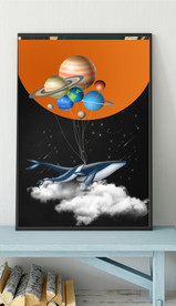 北欧风太空鲸鱼儿童房装饰画