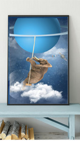 北欧风蓝色太空大象儿童房装饰画