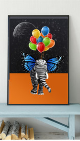北欧风桔色大象儿童房装饰画