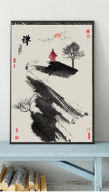 新中式抽象水墨山水风景玄关装饰