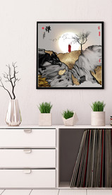 新中式抽象水墨山水风景玄关装饰