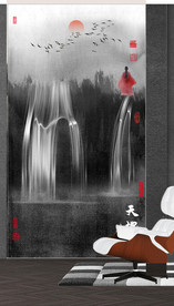 新中式抽象水墨山水风景玄关装饰