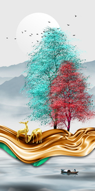 发财树山水玄关画