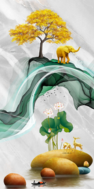 山水石来运转玄关晶瓷画