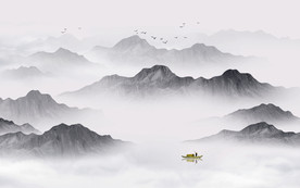 中式意境水墨山水画