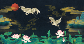 中式仙鹤背景图